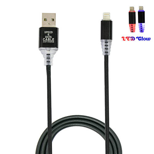 Купить Кабель для айфона "Cable LED model 4760" Черный, провод ...