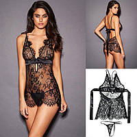 Еротичний жіночий пеньюар та трусики з квіткового мережива