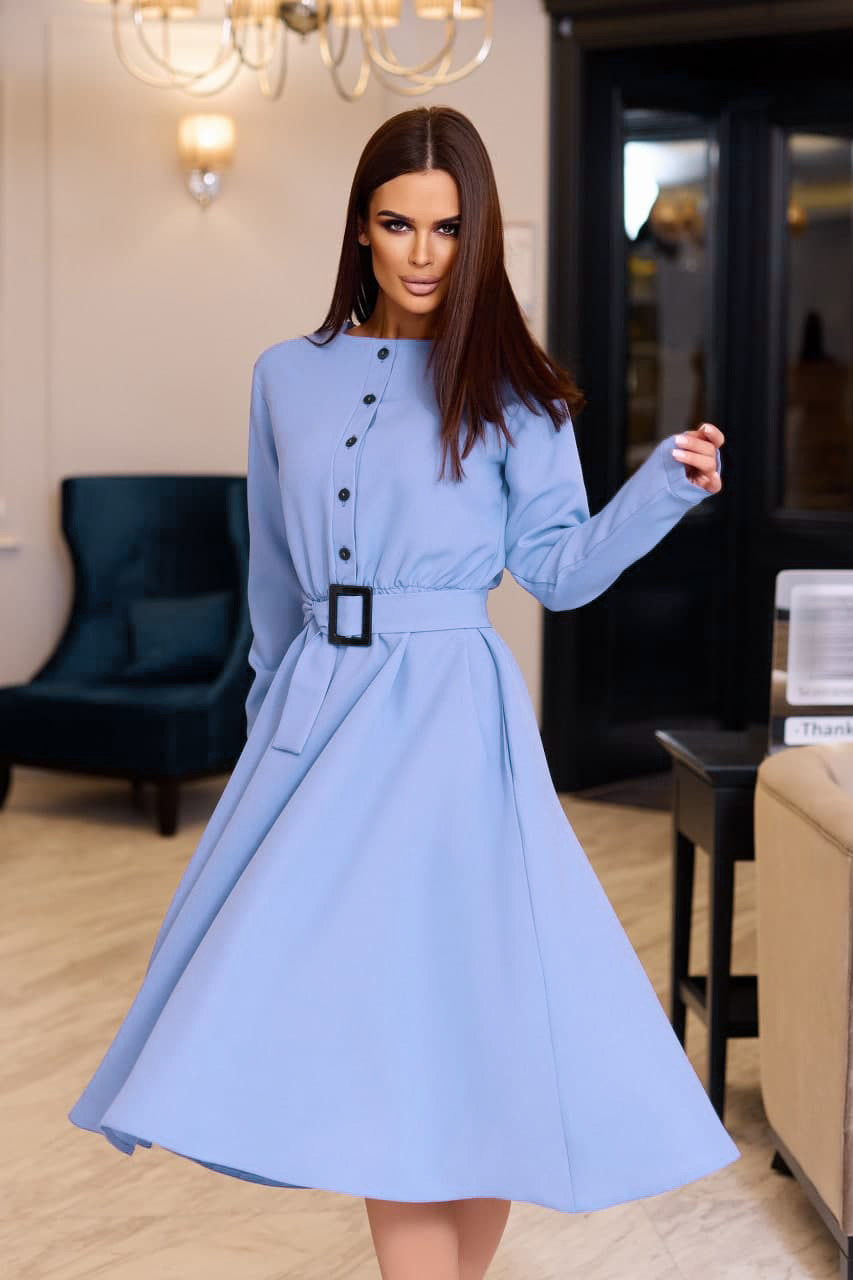 Неповторне жіноче плаття-міді, блакитне