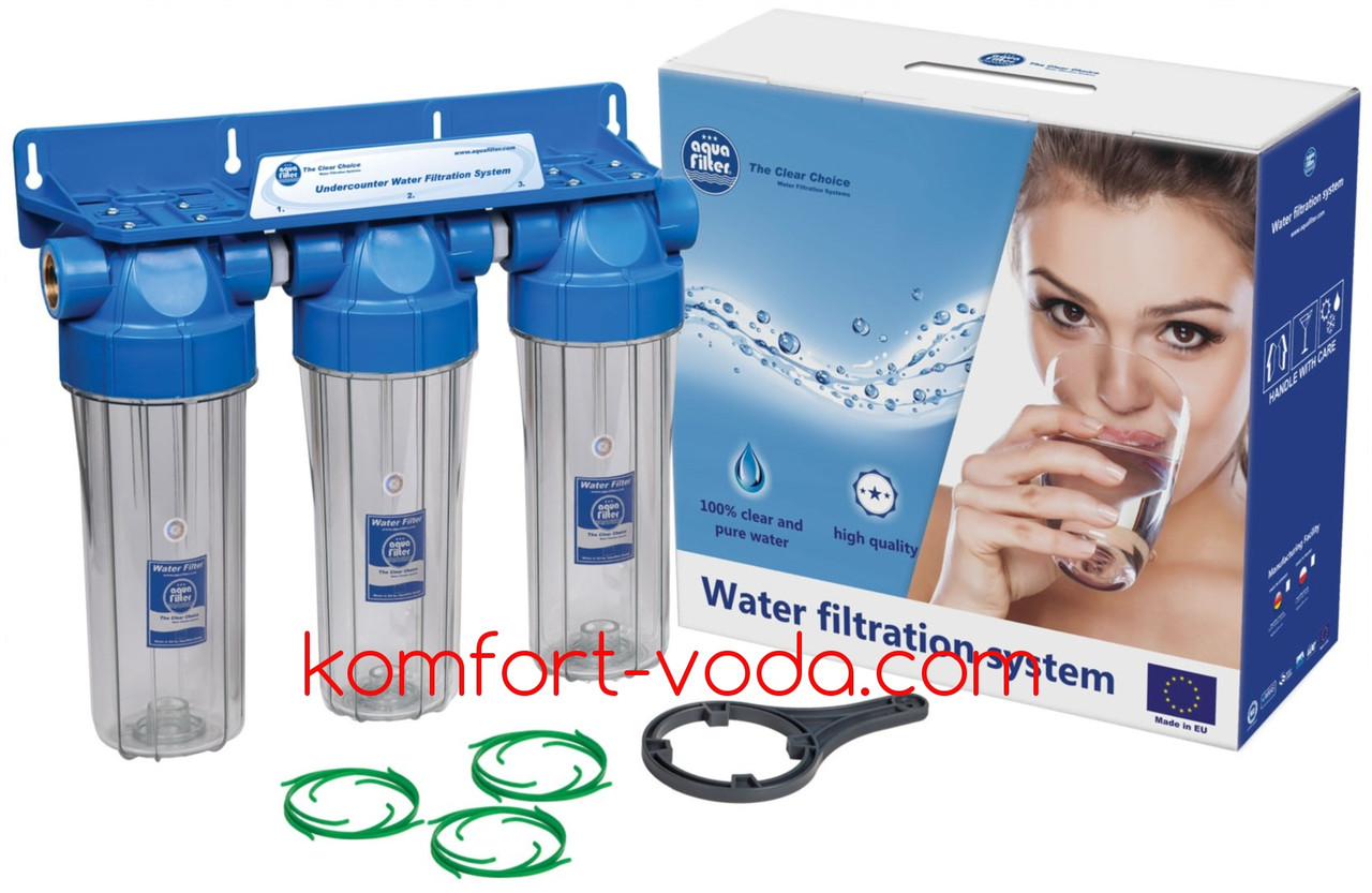 Система корпусів фільтрів Aquafilter FHPRCL34-B-TRIPLE (лат.різи)