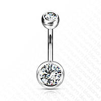 Пирсинг пупка банан из титана Spikes T23N04-141046C без покрытия с фианитами (Прозрачный, 10 мм)
