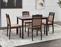 Комплект Бродвей обідній дерев'яний кухонний стіл і 4 стільці темний горіх, тканина світло-коричнева