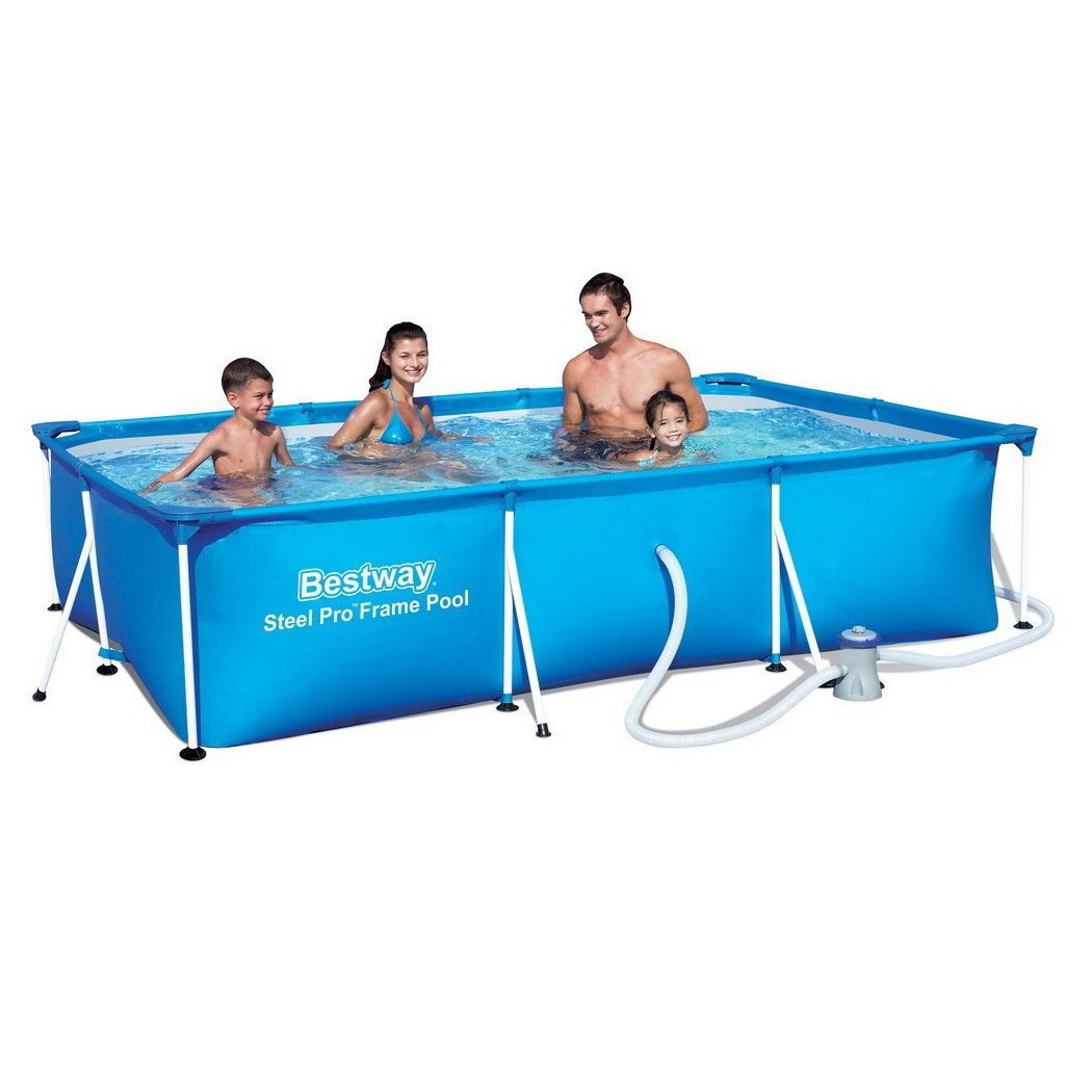 Басейн каркасний прямокутний (300-201-66см, 3300 л, фільтр-насос) Bestway 56411 Синій