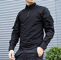 Мужская рубашка армейская в стиле тактической под шеврон хлопок черная Турция. Живое фото