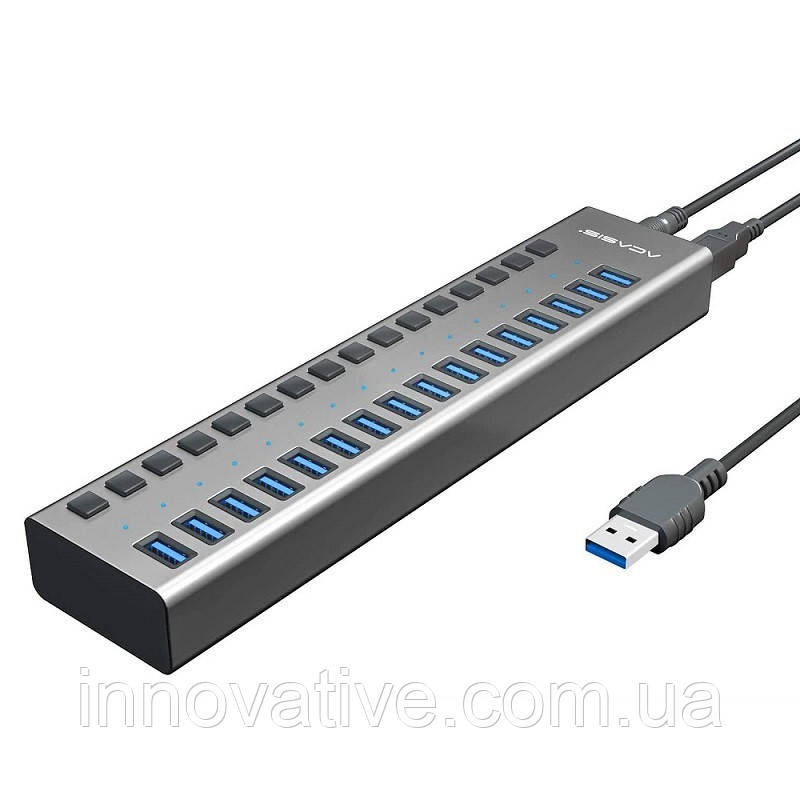 USB hub Acasis H716 з блоком живлення (Сріблястий)
