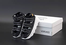 Сандалії жіночі та чоловічі чорні Versace Chain React Sandal Black. Сандалії унісекс чорні Версачі Чейн Реакт