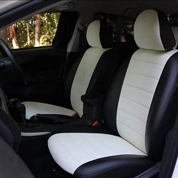 Чохли на сидіння Пежо 307 (Peugeot 307), універсальні авточохли з екошкіри в Україні Чорно-білий