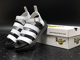 Сандалії жіночі білі з чорним Dr Martens Sandals. Сандалії Др Мартінс білі літні для жінок шкіряні