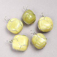 Кулон у сріблястому обплетенні з натурального каменю Жадеїт d-35х20мм+- купити біжутерію гуртом