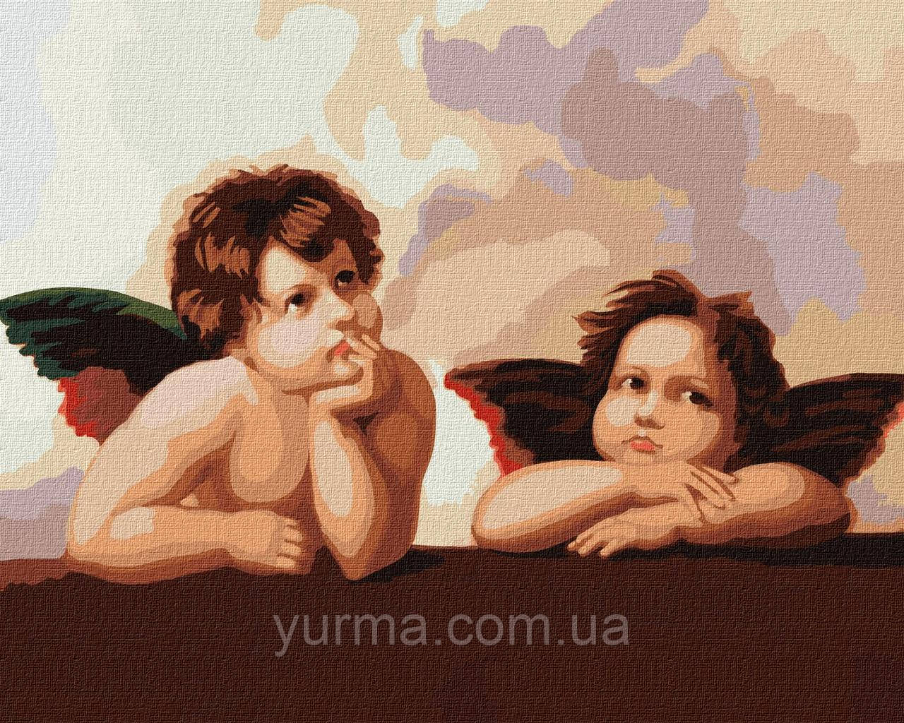 Картина за номерами KHO4829 Очаровательные ангелочки ©Рафаэль Санти, 40*50см. Ideyka