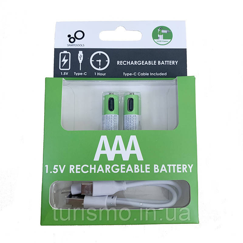 Батарейка акумулятор AAA (R03, LR03, 286) USB Type-C 750 mWh 1,5V Li-ion Smartoools 2 шт.