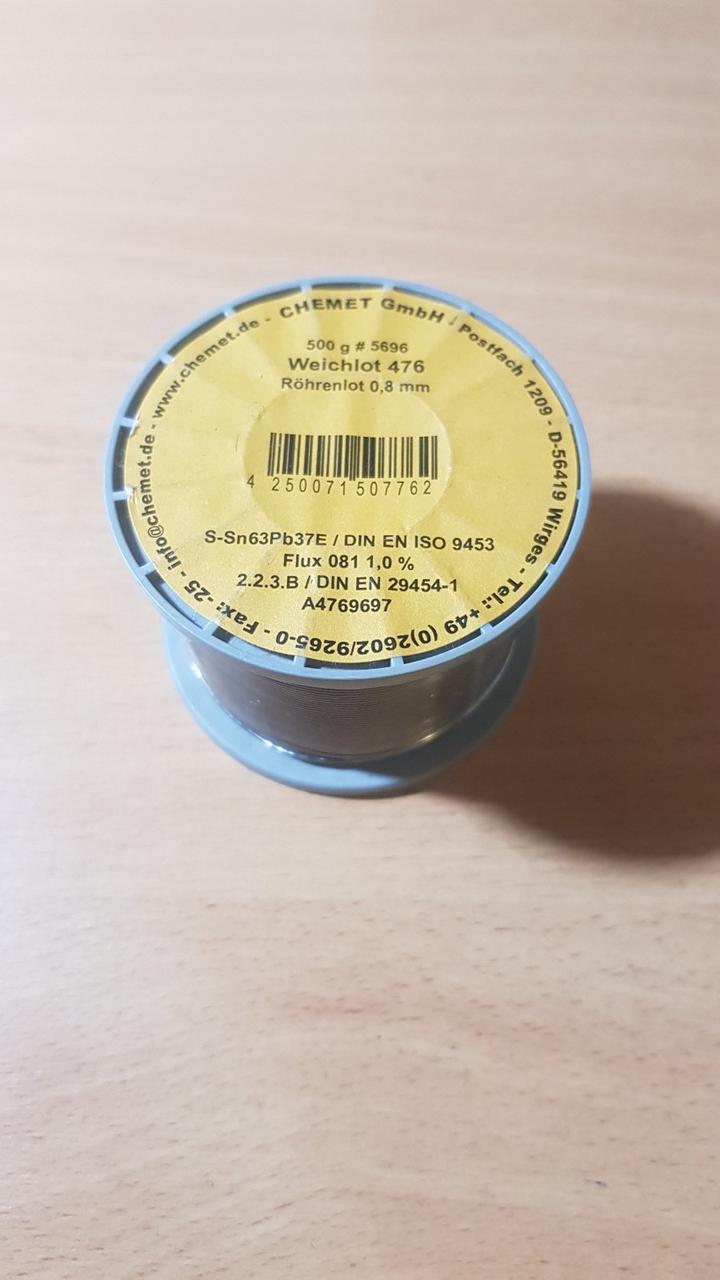 Припій CHEMET(Німеччина) Sn63Pb37 з флюсом 0,8 мм 500 грам