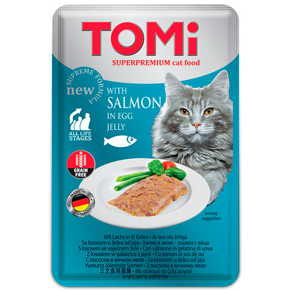 Вологий корм консерви для котів TOMi SALMON in egg jelly лосось у яєчному желе 100 г (490891)