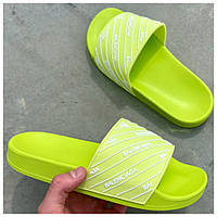 Женские шлепанцы Balenciaga Slides Small Logo Neon Green , зелёные шлепки баленсиага сланцы слипоны тапки