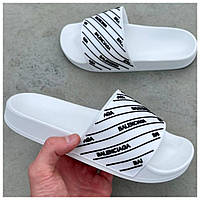 Женские шлепанцы Balenciaga Slides Small Logo White , белые шлепки баленсиага сланцы слипоны тапки