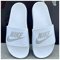 Мужские / женские шлепанцы Nike Slides Silver Logo White , унисекс белые шлепки найк тапочки сланцы