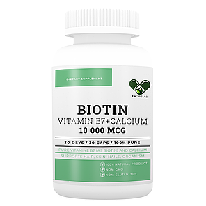 Біотин для волосся 10 000 мкг. PREMIUM з кальцієм (Biotin 10 000 mcg.) EN'VIE LAB 30 капсул, фото 2