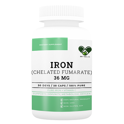 Iron Chelated Fumarate 36 мг. PREMIUM (50 капсул) хелат Заліза фумарат вітаміни EN'VIE LAB, фото 1