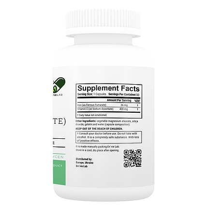 Iron Chelated Fumarate 36 мг. PREMIUM (50 капсул) хелат Заліза фумарат вітаміни EN'VIE LAB, фото 2