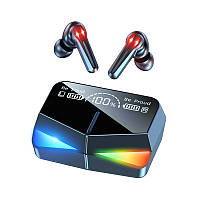 Игровые беспроводные Bluetooth наушники M28 с активным шумоподавлением, кейсом powerbank и зеркальным дисплеем