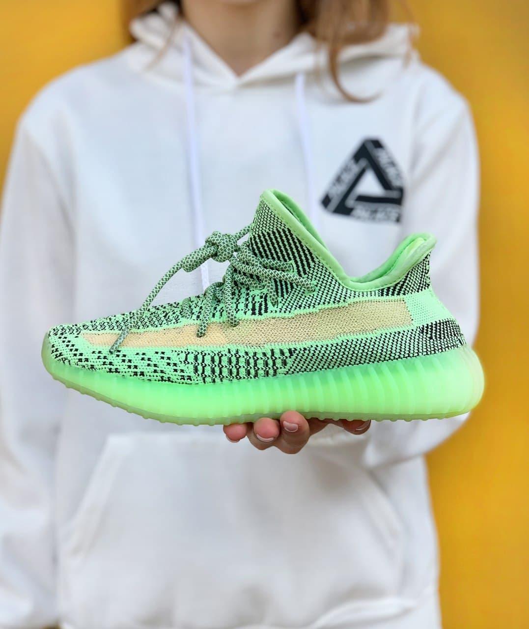 Кросівки чоловічі салатові Adidas Boost 350 v2 Yeez reel Reflective (00587)