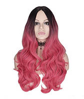 Парик розовый, парик длинные волнистые волосы