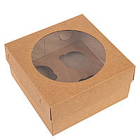 Коробка 200х200х105 (на 4 капкейка) з вікном, крафт