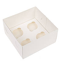 Коробка 200х200х105 (на 4 капкейка) з прозорою кришкою, біла