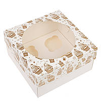 Коробка 200х200х105 (на 4 капкейка) з вікном "Золотий капкейк"