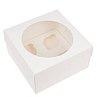 Коробка 200х200х105 (на 4 капкейка) з вікном, біла
