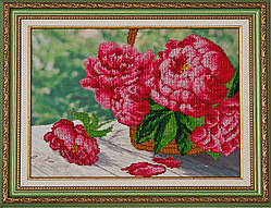 Схема для вишивки бісером Піони в кошику К-029 (габардин)
