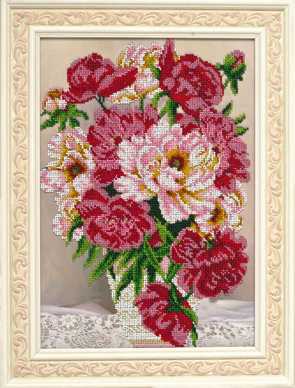 Схема для вишивки бісером Піони у вазі К-040 (габардин), фото 1