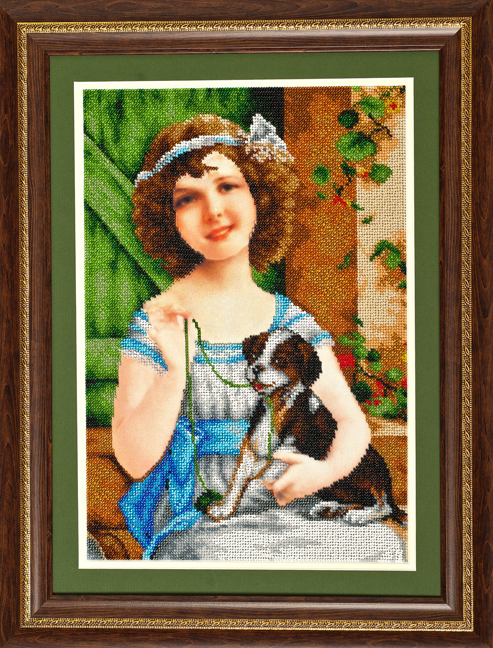 Схема для вишивки бісером Л-021 (габардин) Дівчинка з песиком, фото 1