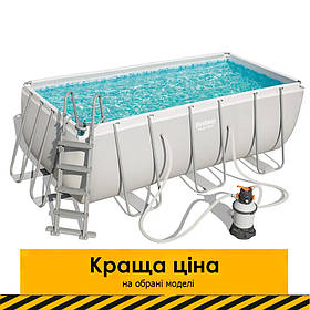 Каркасний прямокутний басейн Bestway 56457 (412х201х122 см, 8124 л, сходи, пісочний фільтр) Сірий