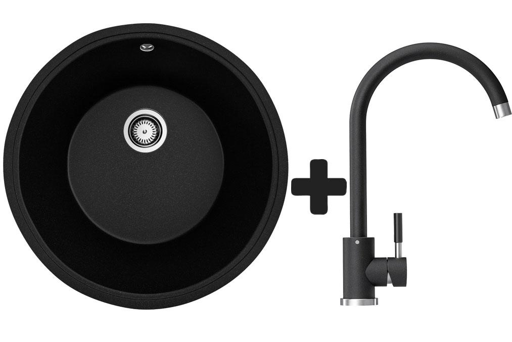 Комплект: мийка гранітна ASKANIA NOVA Чорний + Кран, фото 1