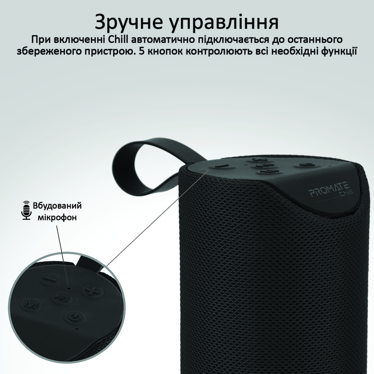 Акустическая система Promate Chill 6W IPX4 Black (Уценка) (ch_chill.black) - фото 6 - id-p1626184403