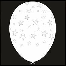 Латексна кулька білий з малюнком зірка срібний 12" 30см Belbal TM Star