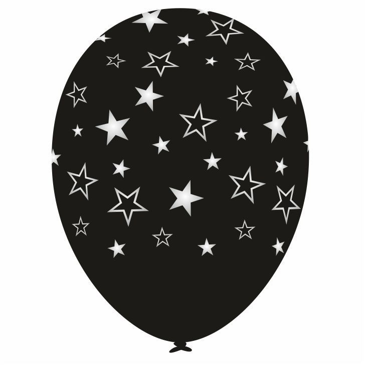 015 Латексна кулька чорна з малюнком зірка срібний 12" 30см Belbal TM Star
