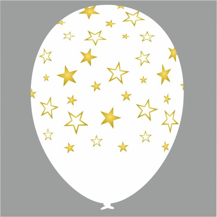 Латексна кулька білий з малюнком зірка золотий 12" 30см Belbal TM Star