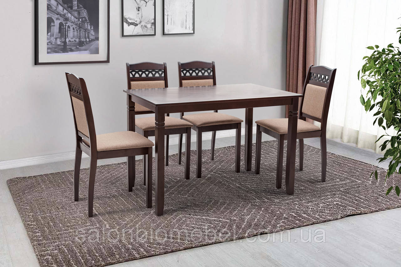 Комплект кухонний обідній дерев'яний Бродвєй темний горіх, фото 1