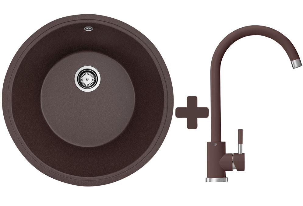 Комплект: мийка гранітна ASKANIA NOVA Коричневий + Кран
