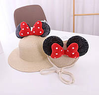 Детский набор Минни Маус для девочек: летняя шляпка + сумочка, цвет бежевый и коричневый