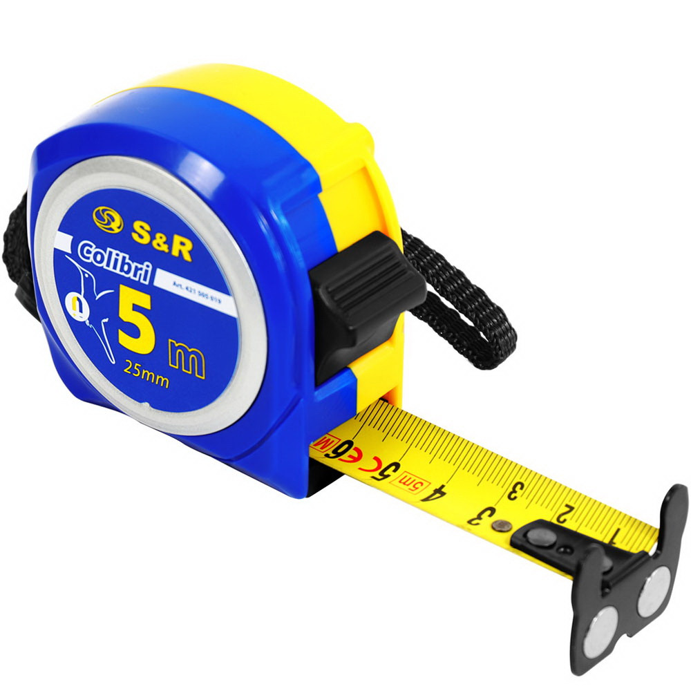 Рулетка S&R Colibry 5 м Ширина полотна 25 мм Двостороння шкала Магнітна подвійний гачок