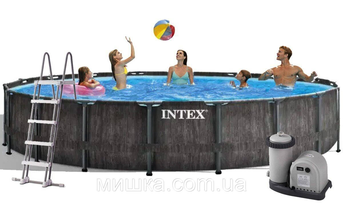 Каркасный бассейн 549*122 см Intex 26744, лестница, фильтр-насос (5678 л/ч), тент, подстилка, объем 24311 л