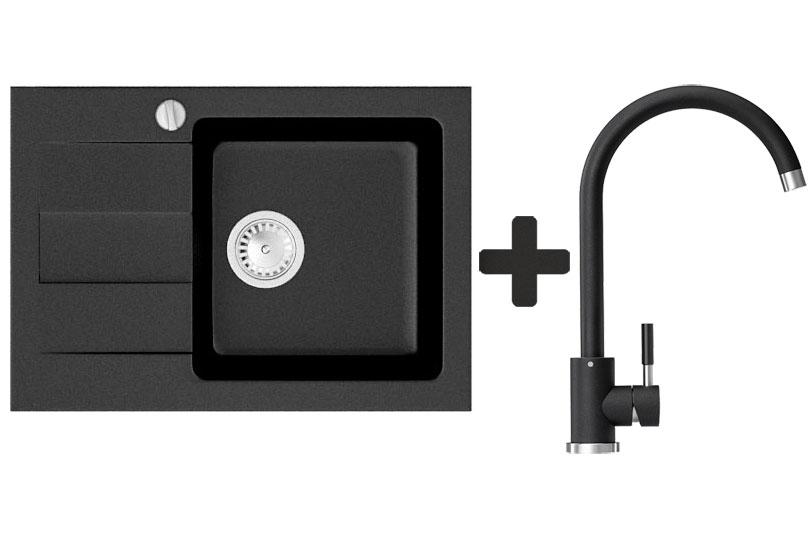 Комплект: мийка гранітна RIVER 60 Чорний + Кран, фото 1