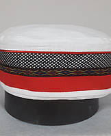 Мужская летняя тюбетейка льняная с вышивкой белый с красный