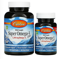 Carlson Labs, Wild Caught Super Omega-3 Gems, високоефективна омега-3 з морської риби, 600 мг, 100 плюс 30