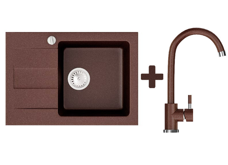 Комплект: мийка гранітна ASKANIA RIVER 60 Коричневий + Кран