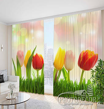 Фото Штори "Тюльпани в траві" 2,7м*2,9м (2 полотна по 1,45м), тасьма