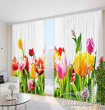 Фото Штори "Різнокольорові тюльпани 1" 2,7м*2,9м (2 полотна по 1,45м), тасьма